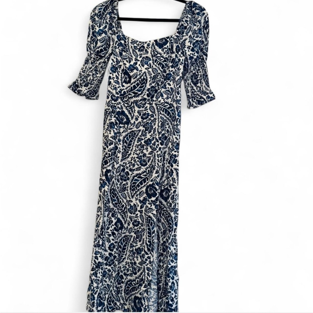 Blue Rain Navy and Cream Paisley Long Sleeve Dress